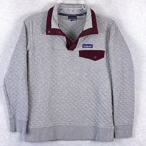 Patagonia Snap T Quilted Pullover Sweater Womens XS Gray Maroon Outdoors Preppy - Picture 3 of 11